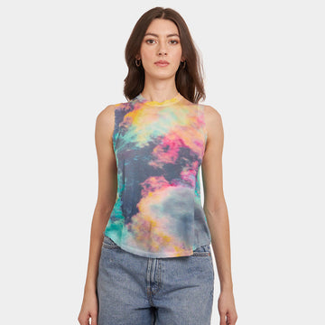 Women’s Distressed Edge Cloud Print Muscle Tee by Autumn Cashmere. 100% Cotton.