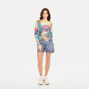 L/S Distressed Edge Cloud Print Crew
