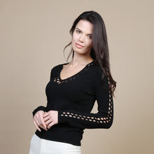 Load image into Gallery viewer, Open Pointelle V &amp; Sleeves in Black