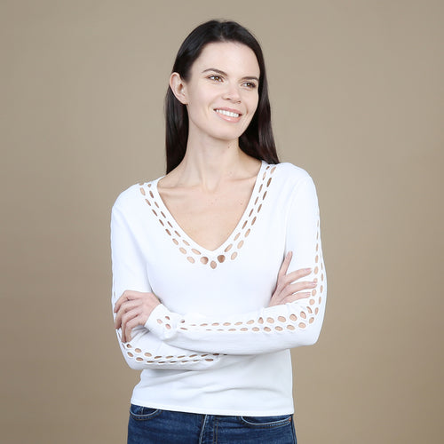 Open Pointelle V & Sleeves in White