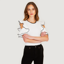 Load image into Gallery viewer, Autumn Cashmere | Women&#39;s White Tipped Rib Flounce Sleeve Crew | Viscose