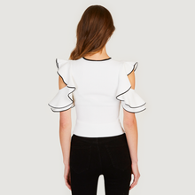 Load image into Gallery viewer, Autumn Cashmere | Women&#39;s White Tipped Rib Flounce Sleeve Crew | Viscose