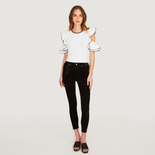 Load image into Gallery viewer, Autumn Cashmere | Women&#39;s White Tipped Rib Flounce Sleeve Crew | Viscose