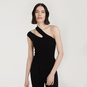 Shop the Slash One Shoulder Tank by Autumn Cashmere. Women's Single Shoulder Top in Black. Viscose Blend from Italy.