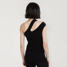 Load image into Gallery viewer, Shop the Slash One Shoulder Tank by Autumn Cashmere. Women&#39;s Single Shoulder Top in Black. Viscose Blend from Italy.