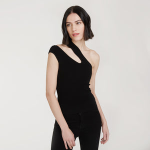 Shop the Slash One Shoulder Tank by Autumn Cashmere. Women's Single Shoulder Top in Black. Viscose Blend from Italy.