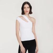 Load image into Gallery viewer, Shop the Slash One Shoulder Tank by Autumn Cashmere. Women&#39;s Single Shoulder Top in White. Viscose Blend from Italy.