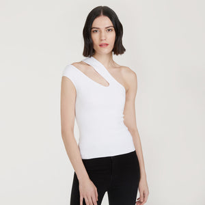 Shop the Slash One Shoulder Tank by Autumn Cashmere. Women's Single Shoulder Top in White. Viscose Blend from Italy.