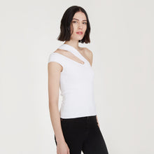 Load image into Gallery viewer, Shop the Slash One Shoulder Tank by Autumn Cashmere. Women&#39;s Single Shoulder Top in White. Viscose Blend from Italy.