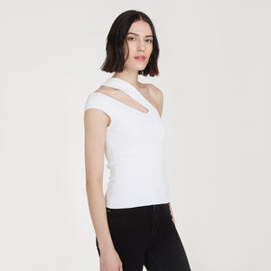 Shop the Slash One Shoulder Tank by Autumn Cashmere. Women's Single Shoulder Top in White. Viscose Blend from Italy.