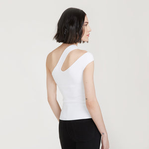 Shop the Slash One Shoulder Tank by Autumn Cashmere. Women's Single Shoulder Top in White. Viscose Blend from Italy.