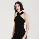 Rib Crisscross Halter in Black by Autumn Cashmere. Women's Black Top. Viscose Blend from Italy.