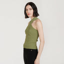 Rib Crisscross Halter in Herb by Autumn Cashmere. Women's Green Top. Viscose Blend from Italy