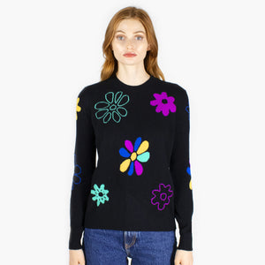 Multi Flower Intarsia Crew