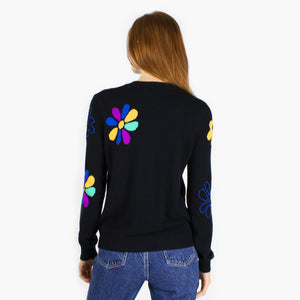 Multi Flower Intarsia Crew