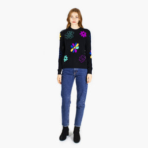 Multi Flower Intarsia Crew