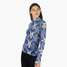 Load image into Gallery viewer, Retro Print Sheer Fitted Mock in Blue Combo