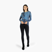 Load image into Gallery viewer, Rust Print Sheer Distressed Crew in Blue