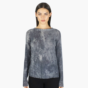 Rust Print Sheer Distressed Crew in Grey