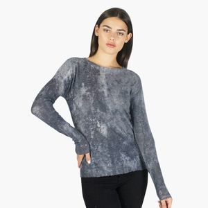 Rust Print Sheer Distressed Crew in Grey
