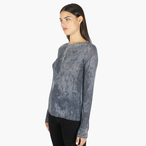 Rust Print Sheer Distressed Crew in Grey