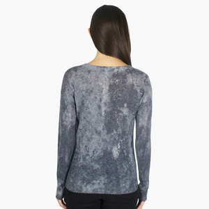 Rust Print Sheer Distressed Crew in Grey