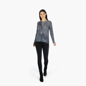 Rust Print Sheer Distressed Crew in Grey
