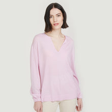 Load image into Gallery viewer, Balloon Sleeve Tunic in Beige or Pink by Autumn Cashmere. Women&#39;s Basic Spring/Summer Sweater. 100% Cashmere