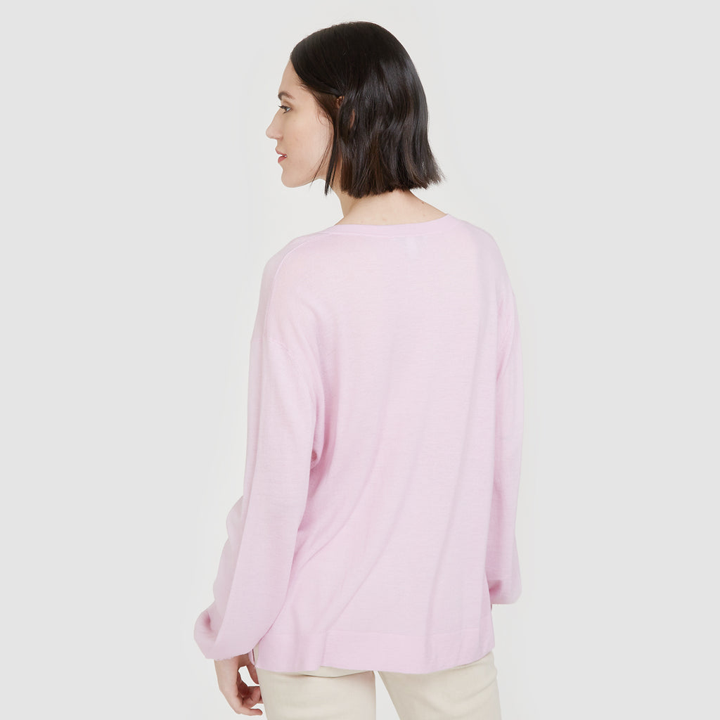 Balloon Sleeve Tunic in Beige or Pink by Autumn Cashmere. Women's Basic Spring/Summer Sweater. 100% Cashmere