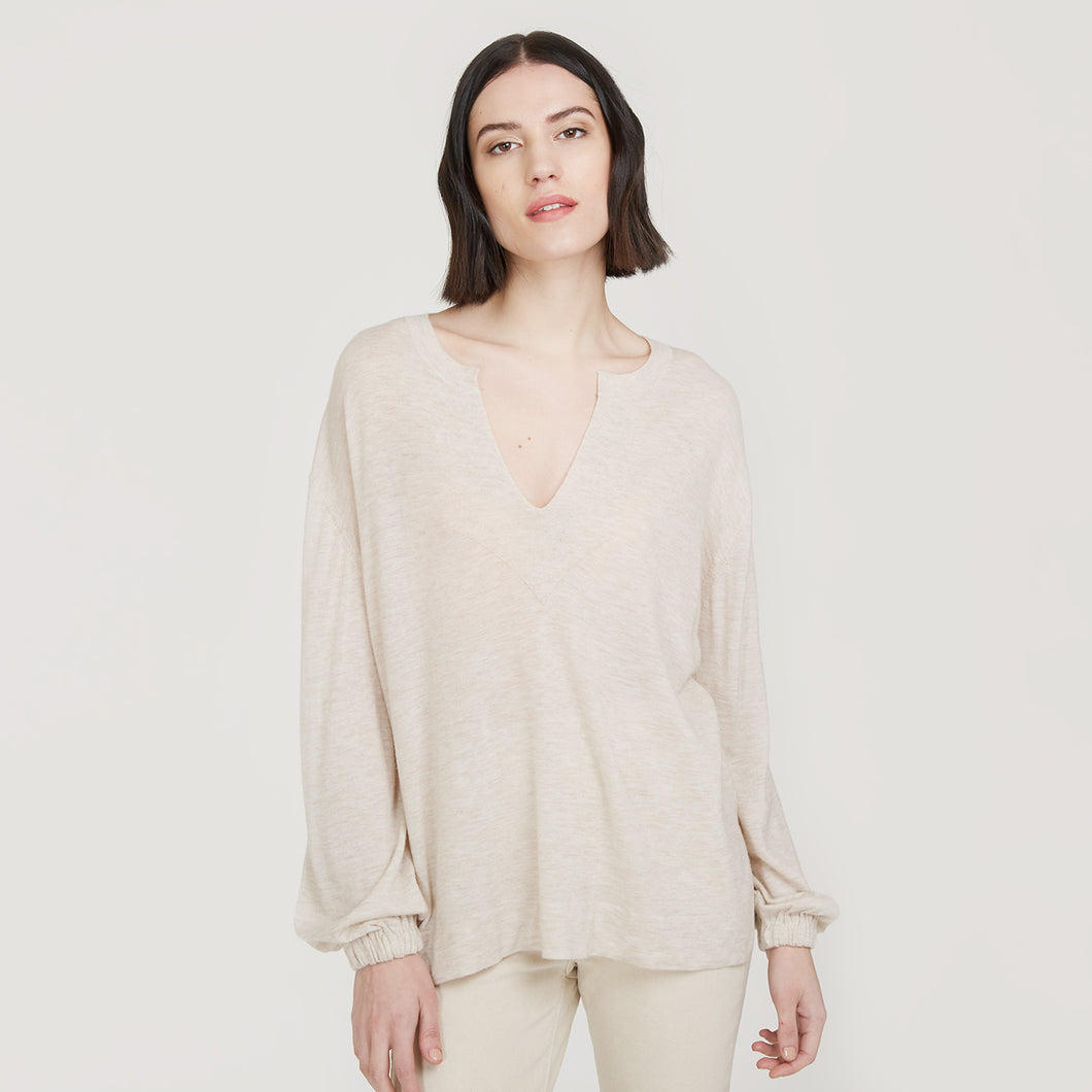 Balloon Sleeve Tunic in Beige or Pink by Autumn Cashmere. Women's Basic Spring/Summer Sweater. 100% Cashmere