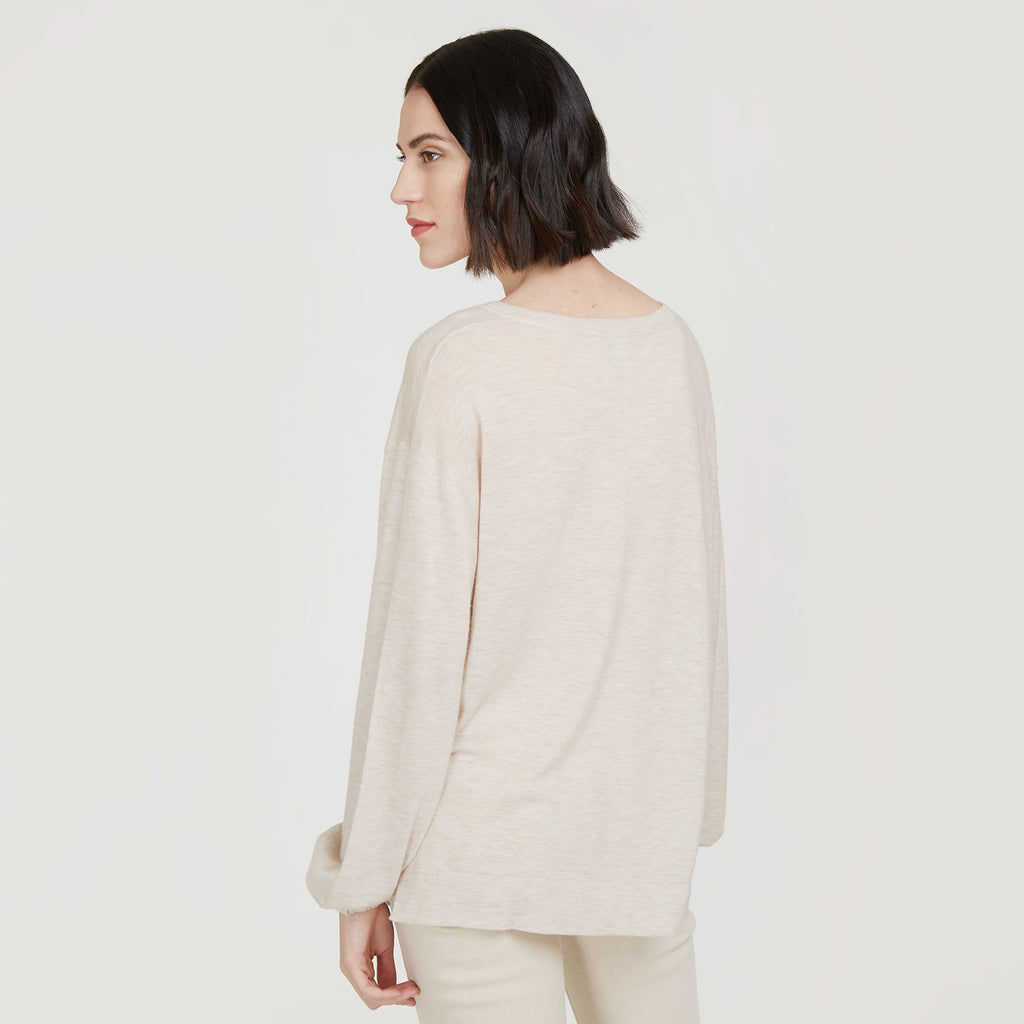 Balloon Sleeve Tunic in Beige or Pink by Autumn Cashmere. Women's Basic Spring/Summer Sweater. 100% Cashmere