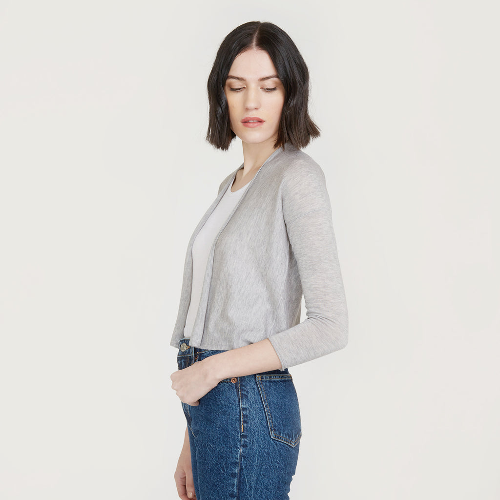 Women's Easy Crop Cardigan in Gray by Autumn Cashmere