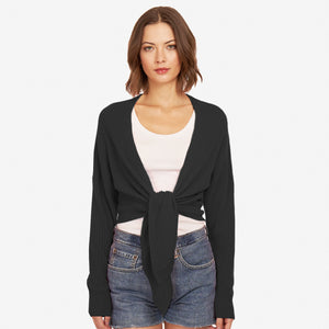 Women's Black Tie Front Rib Cardigan by Autumn Cashmere. 100% Cashmere.