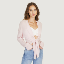 Load image into Gallery viewer, Tie Front Rib Cardigan in Cherry Blossom