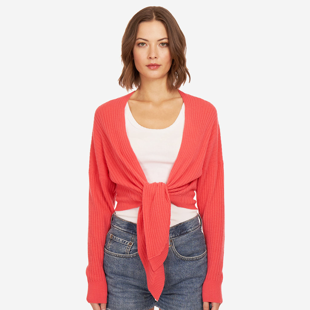 Women's Hibiscus Tie Front Rib Cardigan by Autumn Cashmere. 100% Cashmere.