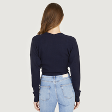 Load image into Gallery viewer, Tie Front Rib Cardigan in Navy