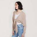 Women’s Tie Front Rib Cardigan in Fawn by Autumn Cashmere