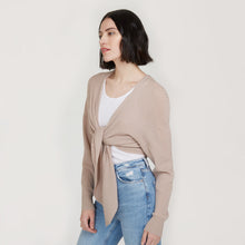 Load image into Gallery viewer, Women’s Tie Front Rib Cardigan in Fawn by Autumn Cashmere