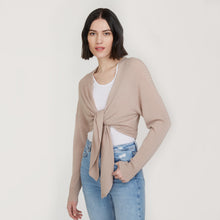 Load image into Gallery viewer, Women’s Tie Front Rib Cardigan in Fawn by Autumn Cashmere