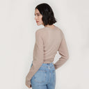 Women’s Tie Front Rib Cardigan in Fawn by Autumn Cashmere