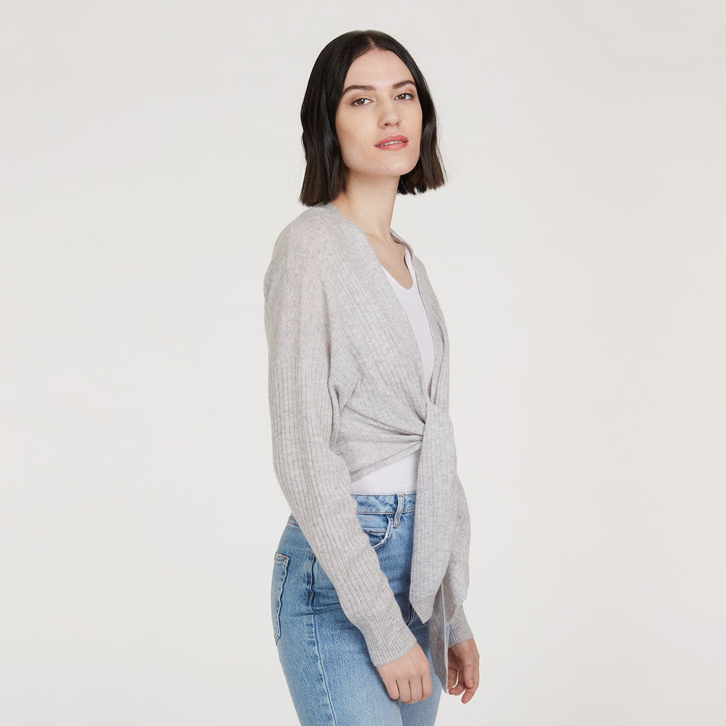 Women’s Tie Front Rib Cardigan in Fog by Autumn Cashmere