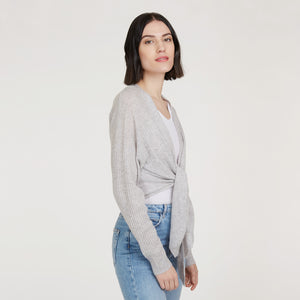 Women’s Tie Front Rib Cardigan in Fog by Autumn Cashmere