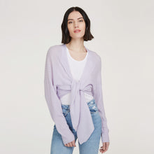 Load image into Gallery viewer, Women’s Tie Front Rib Cardigan in Horizon Lavender by Autumn Cashmere
