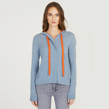 Load image into Gallery viewer, Boxy Hoodie w/ Contrast Ties in Faded Denim/Fanta
