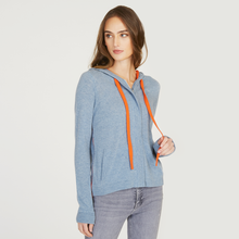 Load image into Gallery viewer, Boxy Hoodie w/ Contrast Ties in Faded Denim/Fanta