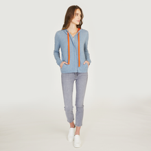 Load image into Gallery viewer, Boxy Hoodie w/ Contrast Ties in Faded Denim/Fanta
