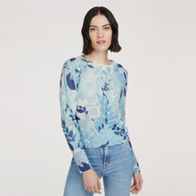 Load image into Gallery viewer, Women’s Floral Print Crewneck sweater in Blue Combo by Autumn Cashmere