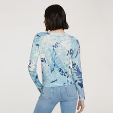 Load image into Gallery viewer, Women’s Floral Print Crewneck sweater in Blue Combo by Autumn Cashmere