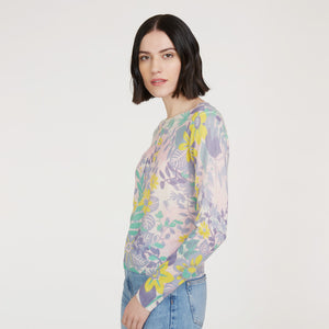 Women’s Floral Print Crewneck sweater in Pink Combo by Autumn Cashmere