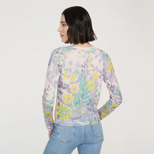 Women’s Floral Print Crewneck sweater in Pink Combo by Autumn Cashmere